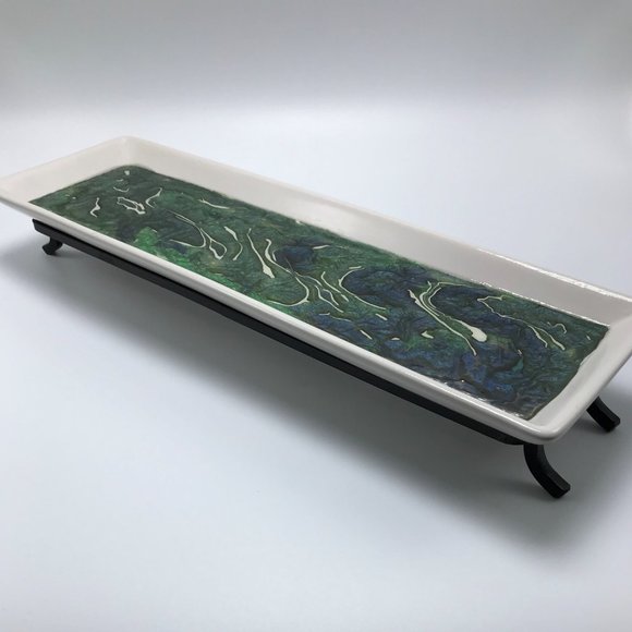 NWOT Fluid Art Ceramic Tray with Metal Stand - Picture 11 of 11
